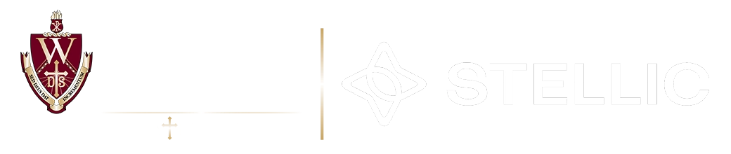 Logo combination of Walsh University and Stellic, representing a partnership in educational initiatives.