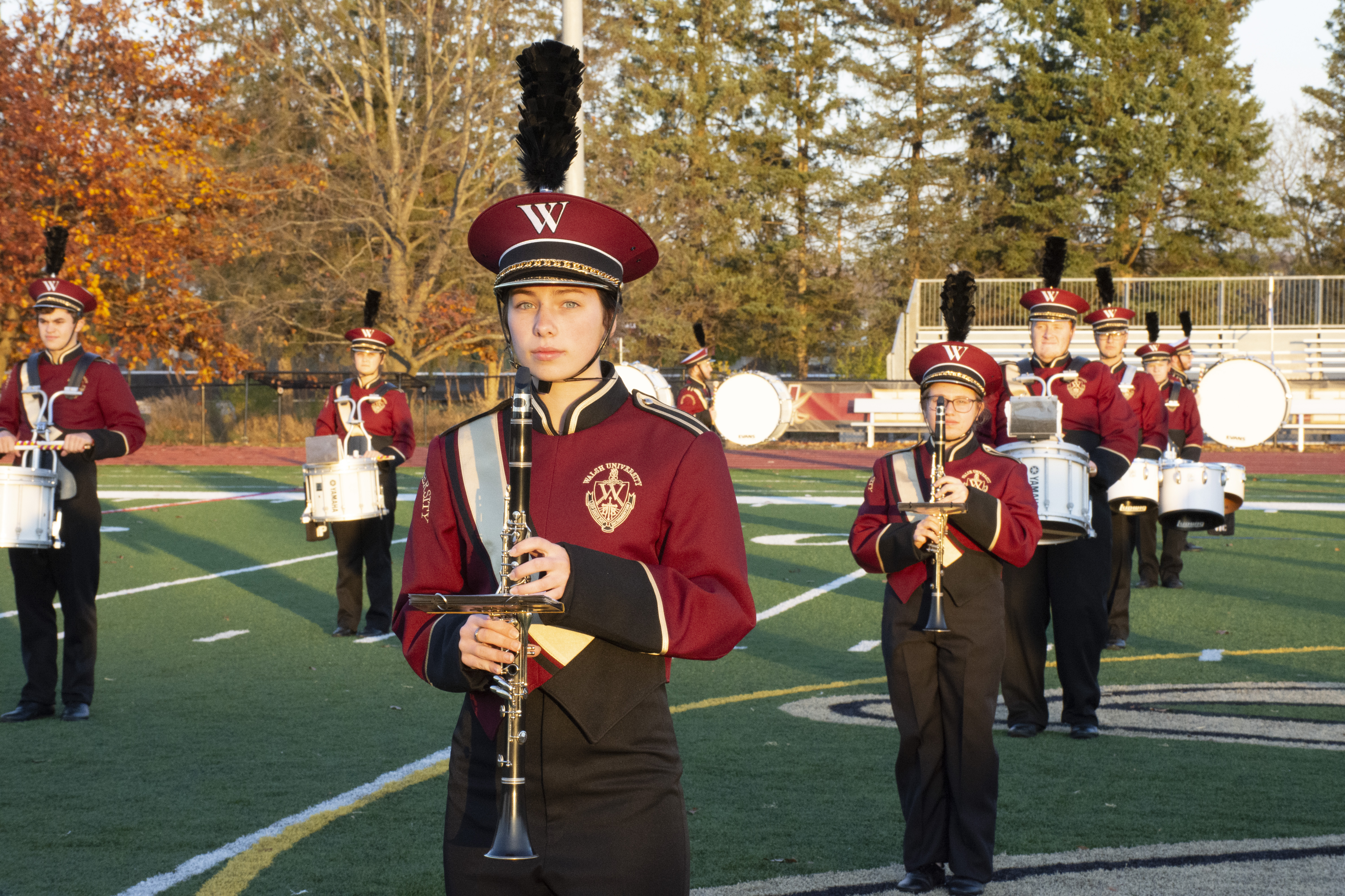 Marching band members in uniform