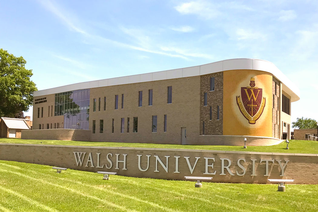Photo of the Global Learning Center on Walsh University Campus on a bright and sunny day. 