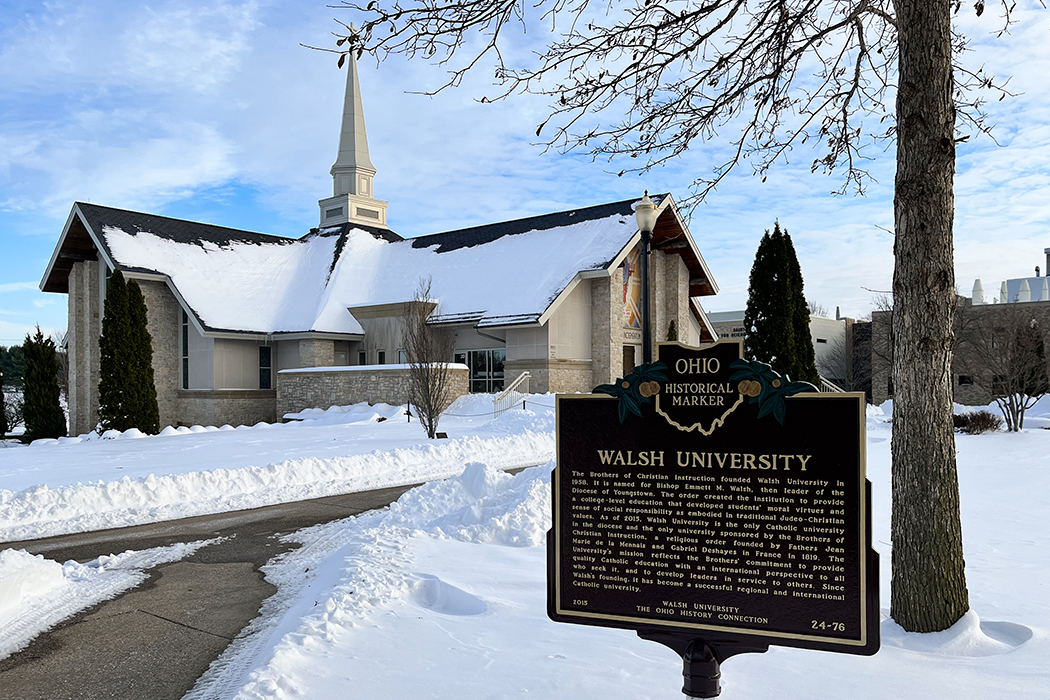 walsh university chapel and historical signage